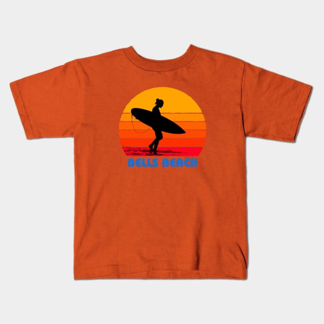 Bells Beach Australia Surfer Sun Kids T-Shirt by AKdesign